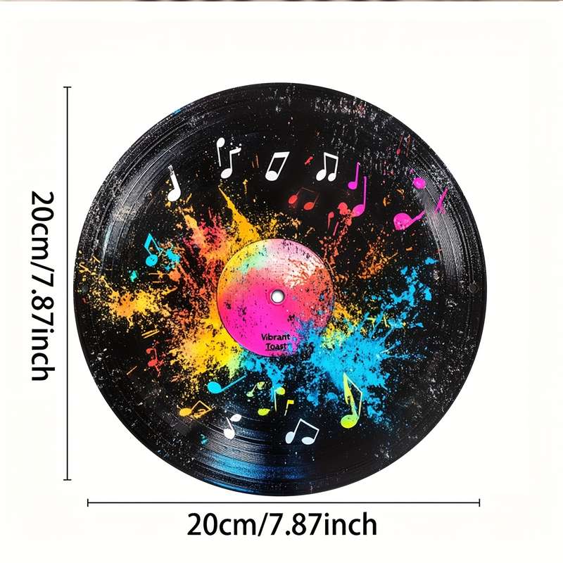 1pc 1 Retro Vinyl Record-Themed Wooden Wall Decor Colorful Splatter Musical Notes Round Plaque