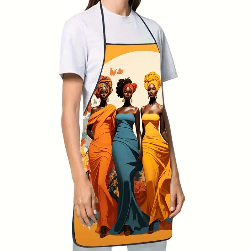 1 Vibrant African Women Print Polyester Apron for Baking and Cooking Colorful Butterfly and F