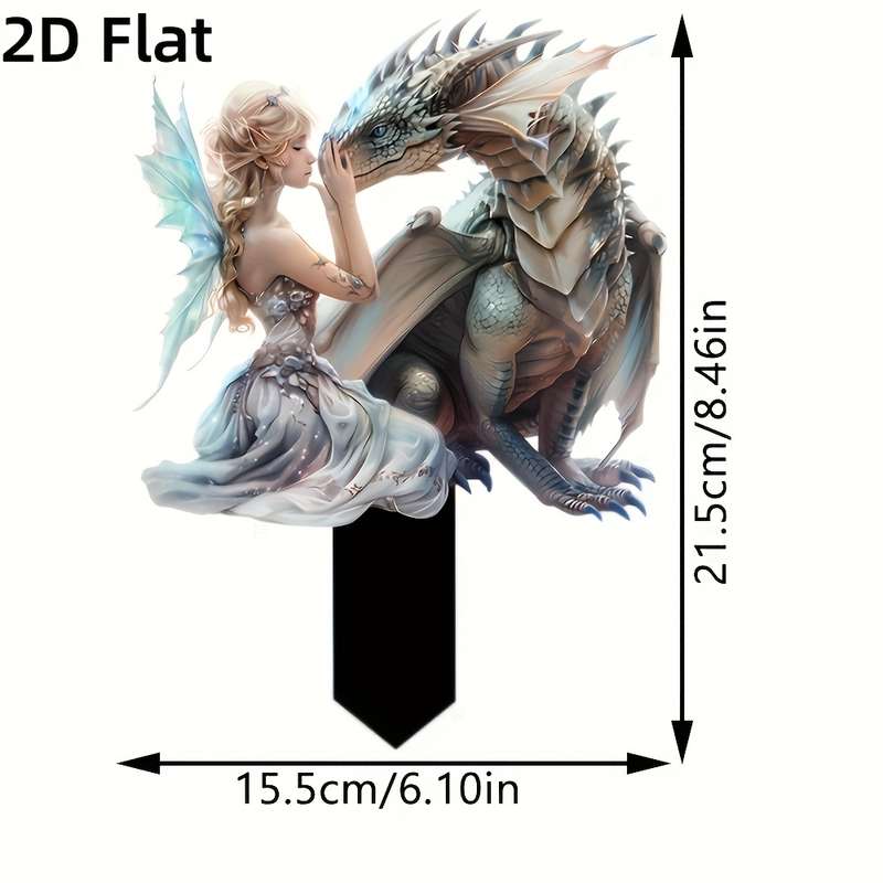 1pc 2D Flat   Charming Fairy and Dragon Garden Stakes Weatherproof Acrylic Outdoor Decor