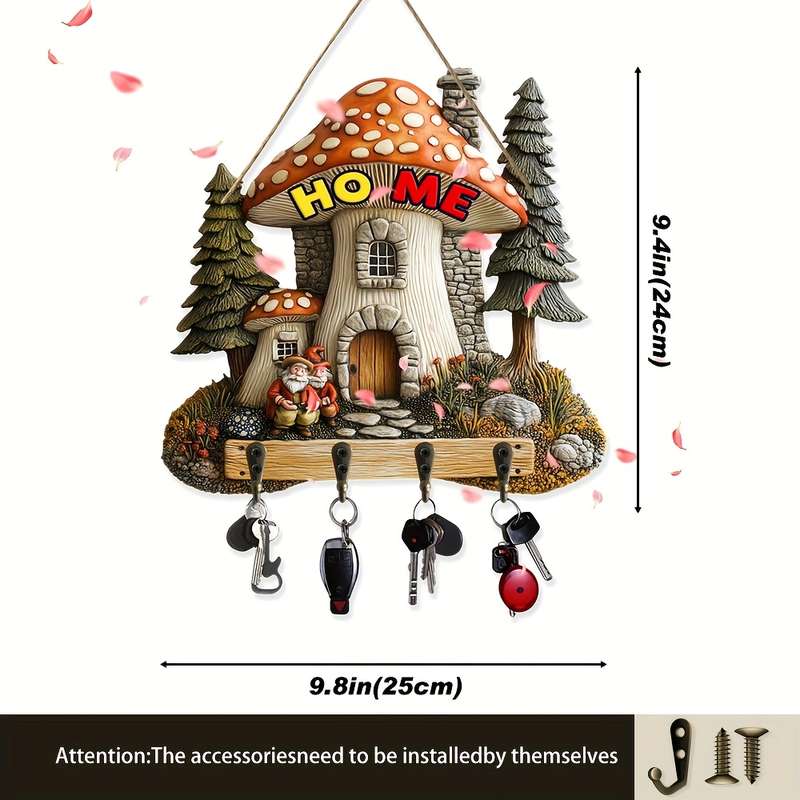 1pc Enchanting Mushroom House Wall HookFairy Tale Style 24.89cm x 23.88cm Decorative Key Holder
