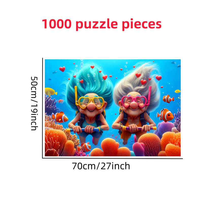 1000pcs Grandma Diving DIY Jigsaw Puzzle Vibrant Underwater Scene with Whimsical Ch
