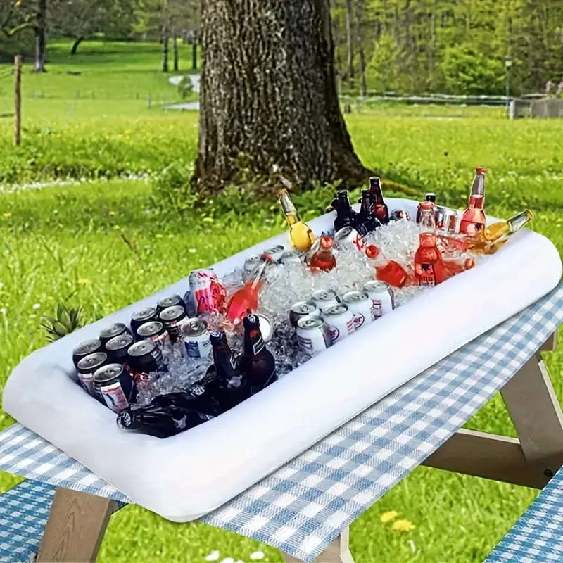 1pc Portable Inflatable Serving Bar Salad Ice Cooler Durable White PVC Foldable Design for Outdoor