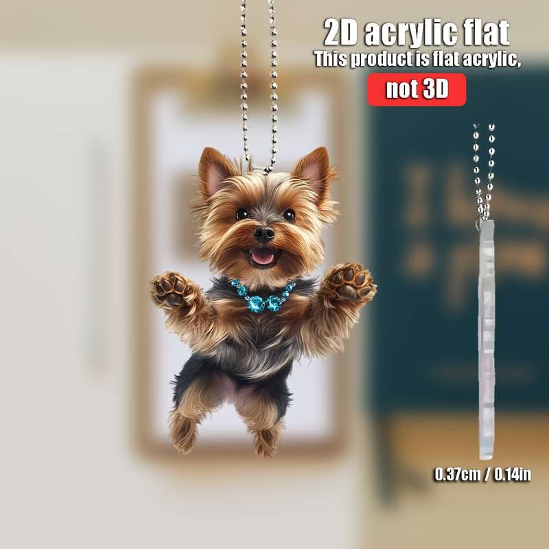 1pc 2D Flat   acrylic flat  Jumping Cute Yorkshire Terrier  Acrylic Hanging Ornament