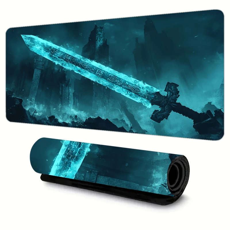 1pc 40x90cm Ice Blue Runesword Fantasy Gaming Mouse Pad Non-Slip Washable Desk Mat