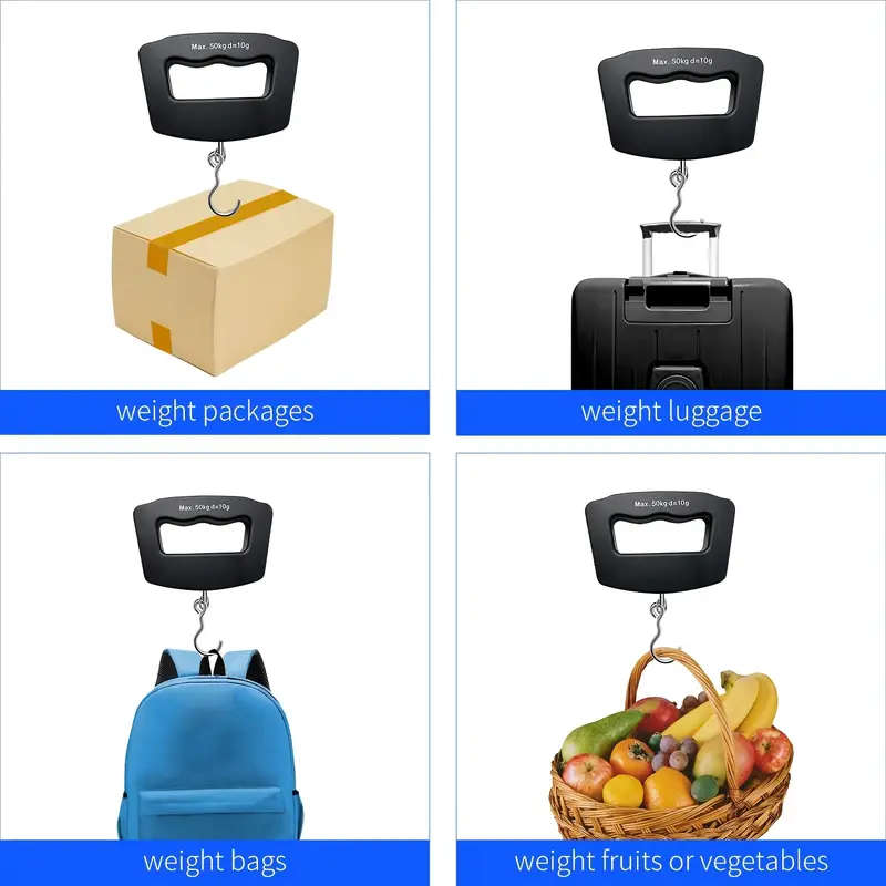 1pc Portable Luggage Scale 110lbs/50kg Capacity Handheld with Backlit LCD Battery Powered Batteries