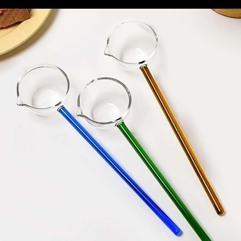 1pc Colorful Transparent Long Handle Glass Spoon High Borosilicate Heat Resistant Dessert Spoon