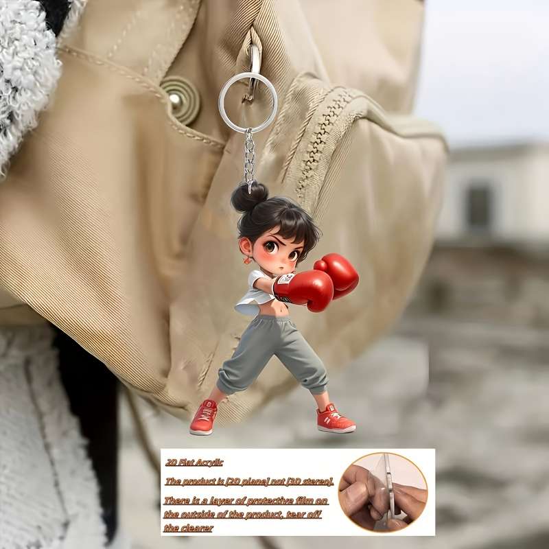 1pc 2D Flat   New Acrylic Keychain New Acrylic Female Boxing Pattern Theme Keychain Small and