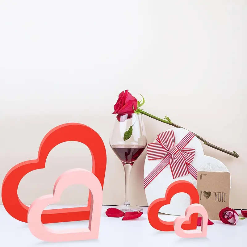 3pcs Heart Centerpiece Heart Shape Sign for Romantic Valentines Day Table Fireplace Home Decor Weddi