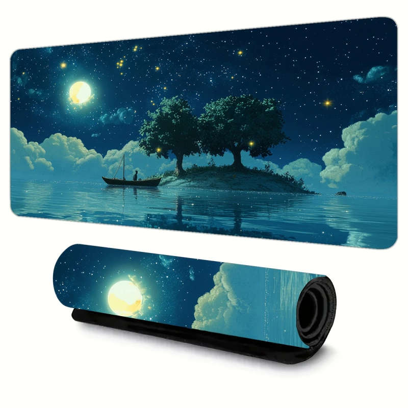1pc 40x90cm Serene Moonlit Solitary Boat Large Gaming Mouse Pad Non-Slip Rubber Base