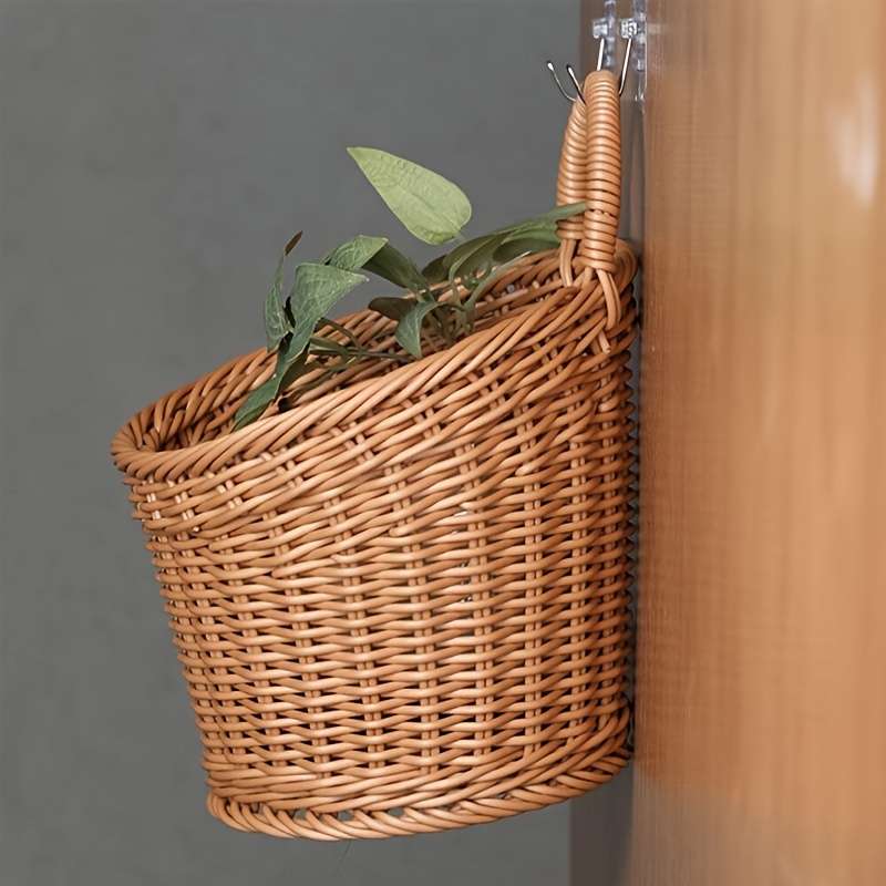3pcs set (L+M+S) Imitation Rattan Wall Storage Basket Woven Hanging Baskets Kitchen Ginger Ga