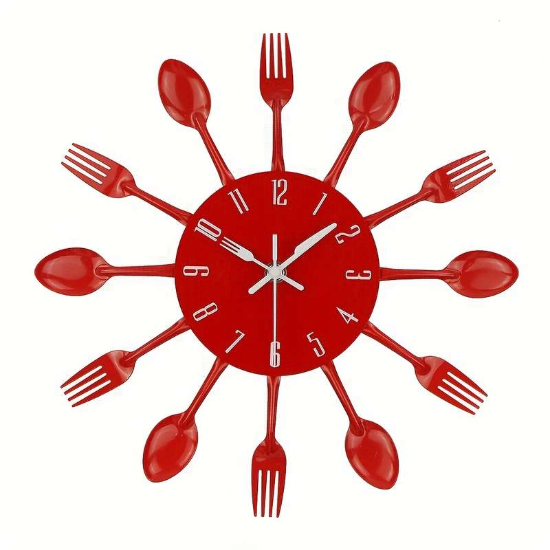 1pc Creative Golden Metal Wall Clock Kitchen Utensils Spoon Fork Wall Decoration Clock Ideal De