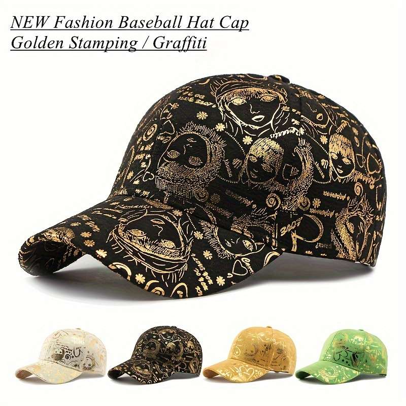 1pc New Graffiti Baseball Caps Golden Stamping Outdoor Hip-hop Joker Cap Street Cool Baseball Hats