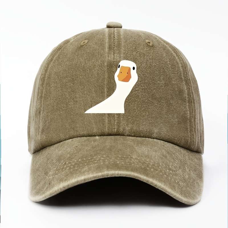 1pc Women'S Cartoon Goose Print Cotton Baseball Cap Adjustable Fit Breathable Sports Hat Han