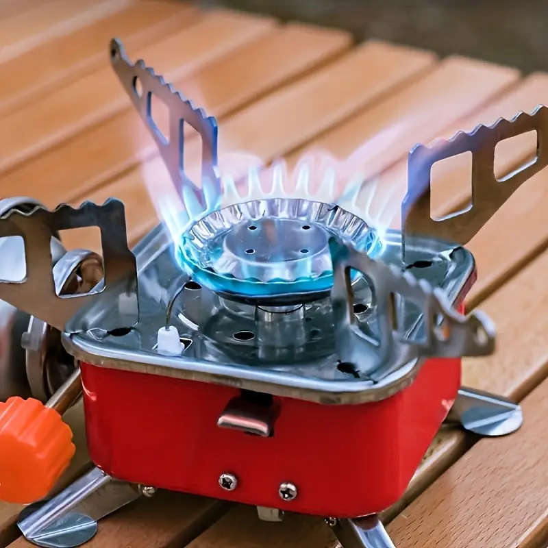 1pc Portable Stainless Steel Camping Gas Stove with Electric Ignition Windproof Sturdy Support