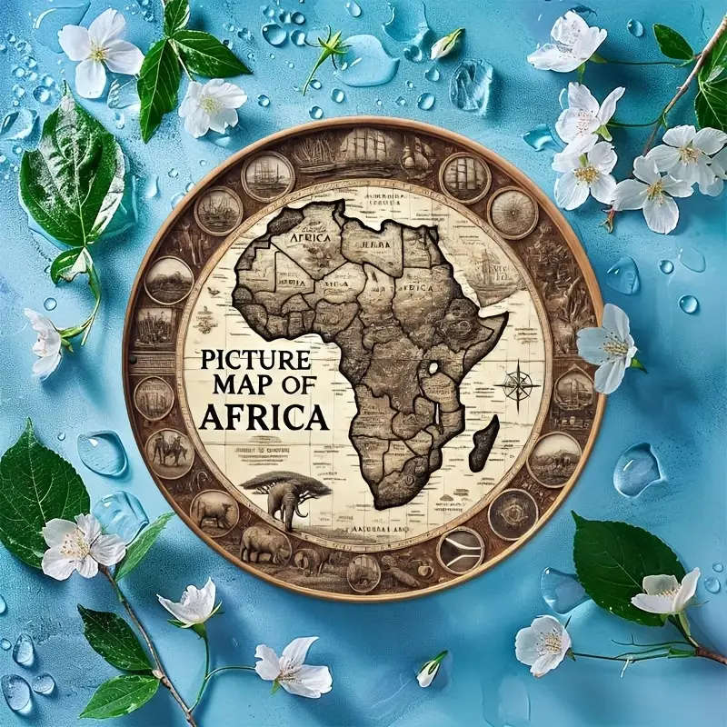 1pc Vintage Wooden Africa Map Wall Art Rustic Round Unfinished Wood Sign Farmhouse Style Hanging Dec