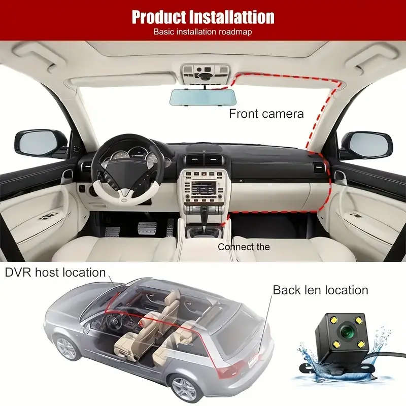 HD Dual-Lens Car Dash Cam with Night Vision Wide-Angle Reverse Image Easy Installation Includes 32GB