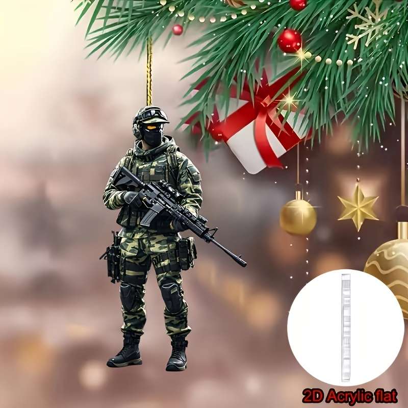 1pc 2D Flat   Acrylic Military Soldier Car Hanging Ornament Tactical Camouflage Design wit