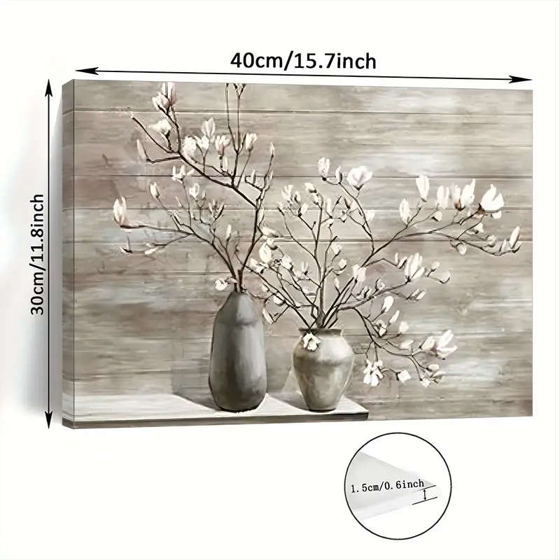 1pc Farmhouse Magnolia Blooms in Vase Canvas Wall Art Rustic Wooden-Frame Print Home Office Decor Ba