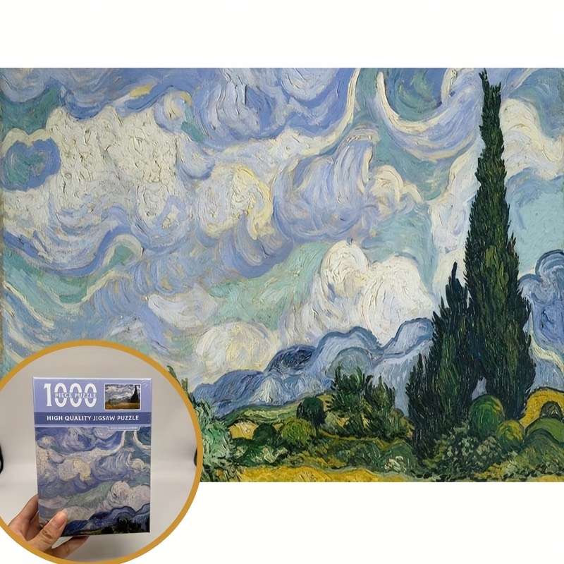 1000pcs Van Gogh Wheatfield with Cypresses Art Puzzle 38.1x35.56 cm Mini Jigsaw wit