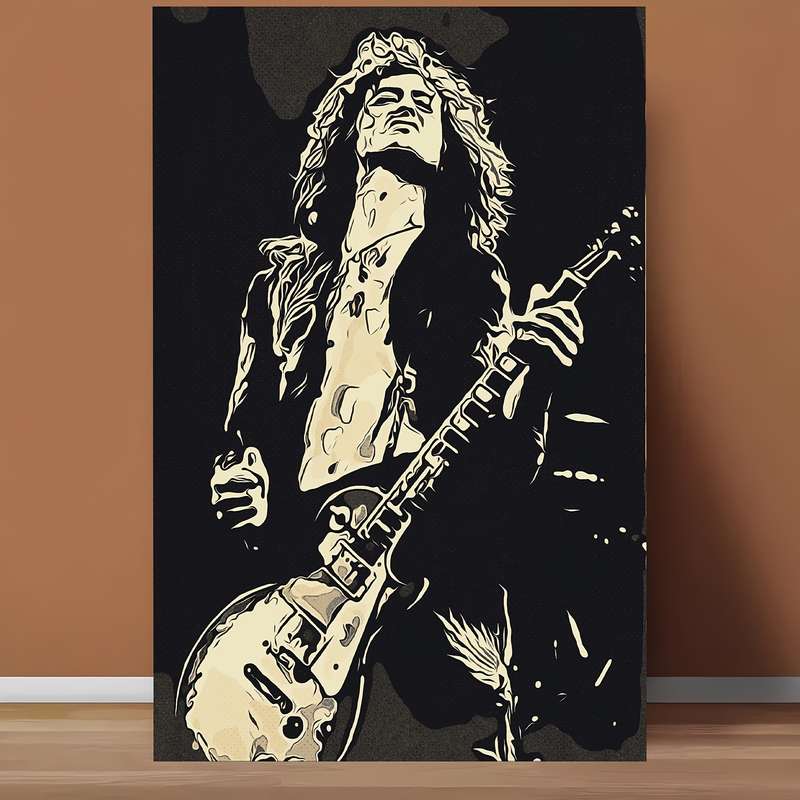 1pc  Jimmy Page Pop Art Canvas Print Frameless 30.48x45.72 cm HD Wall Art Black White Guita