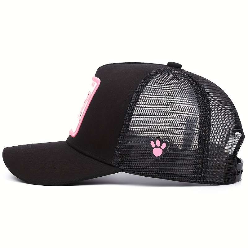 1pc Pink Panther Embroidered Baseball Cap Unisex Lightweight Mesh Trucker Hat for Outdoor Spo