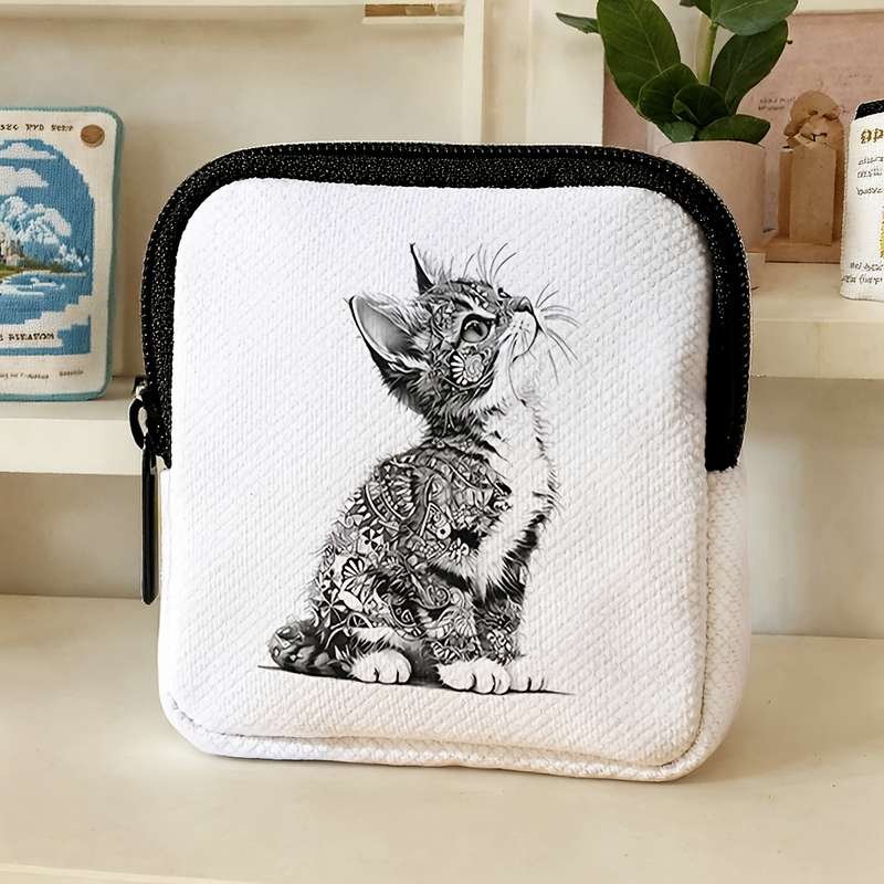 1pc 1pc Gray Cat Pattern Portable Storage Wallet Coin Storage Wallet Suitable for Crossbody But