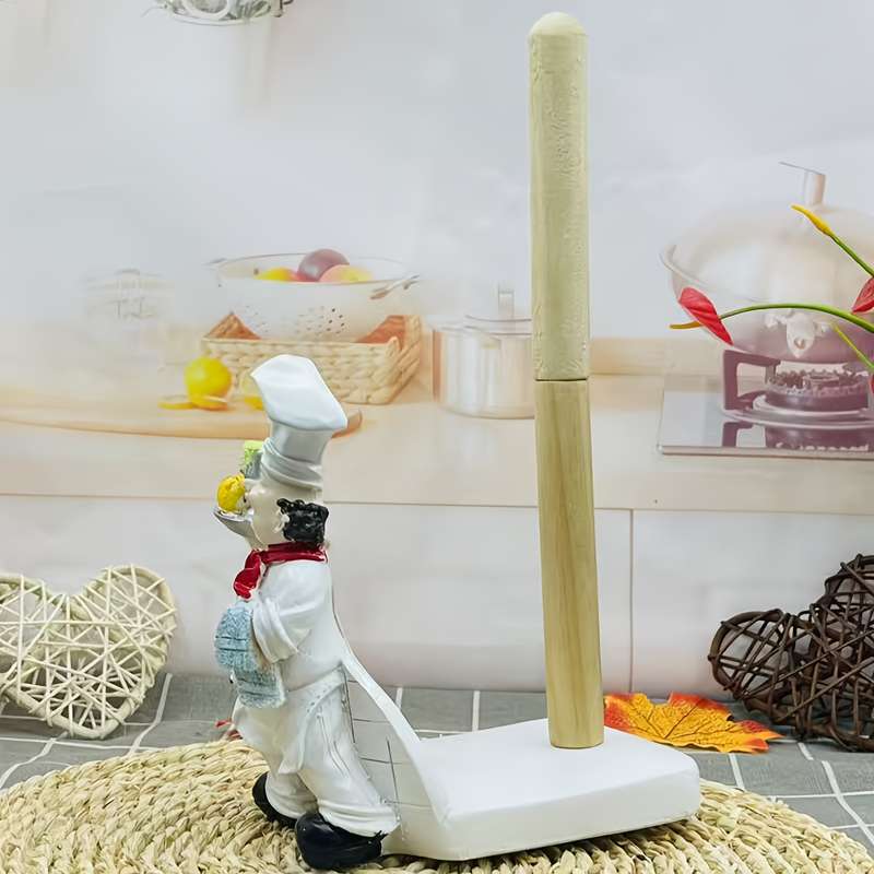 1pc Cartoon Chef Bread-Shaped Paper Towel Holder Resin Kitchen Decor with Red Hat Apron Fu
