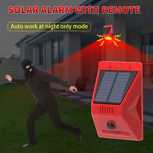 1pc Solar Alarm with Remote Control 129dB Outdoor Security Siren Motion Sensor Detector IP55 Night-O