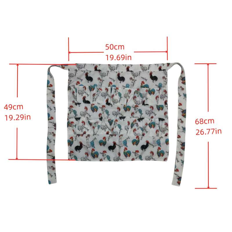 1pc Chicken Print Egg Gathering Apron with Multiple Pockets Durable Polyester Farmhouse Style Ski