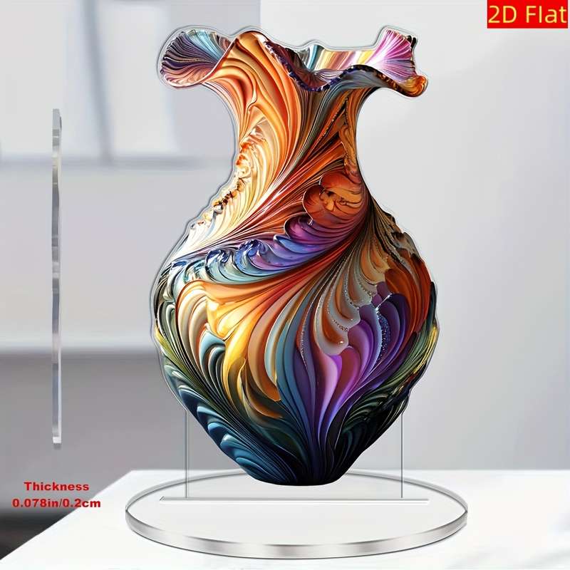 1pc 2D Flat  Elegant Acrylic Vase with Swirling Patterns 11.0cm x 18.03cm Multifunctional  Art