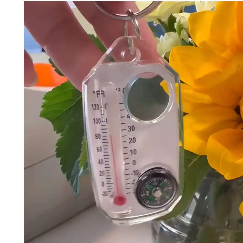 1pc 3in1 Keychain with Temperature Gauge Compass and Magnifying Mirror Portable Mini Mountaineering