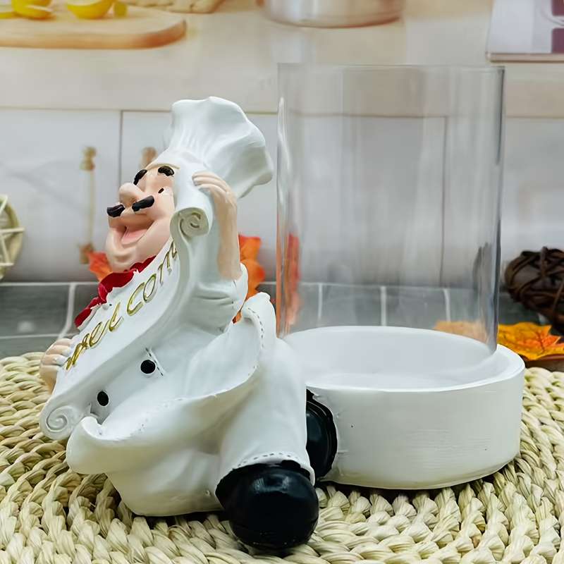 1pc Cartoon Chef Acrylic Knife Fork Holder Polished Metal Finish Compact Kitchen Counterto