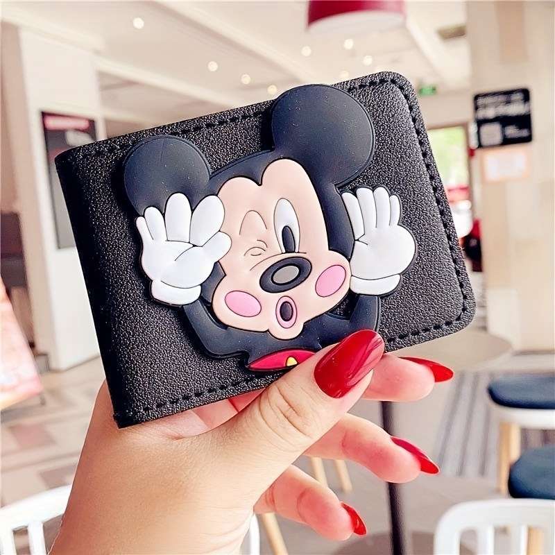 1pc Disney Mickey Minnie Mouse Card Holder C Black Red Design Compact Drivers License Credi