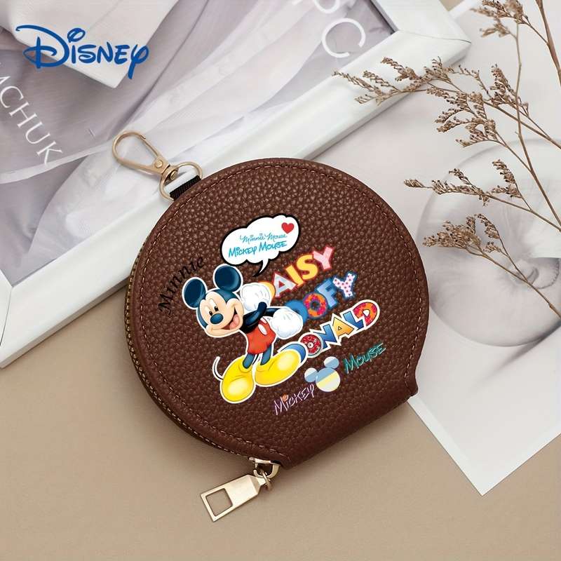 1pc Disney Mickey Minnie Mouse Mini Coin Purse Multi-Color Round Wallet with Keychain Secure