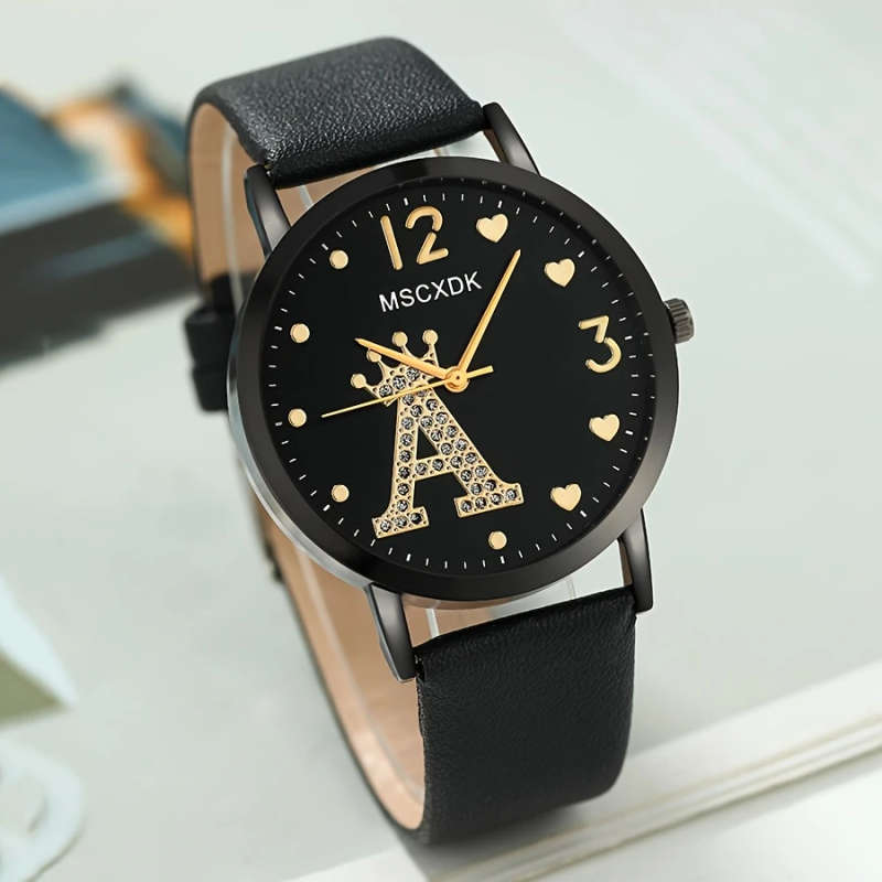1pc Fashionable Women's Quartz Watch Round Analog Display Shock-Resistant Alloy Case PU Leather Band