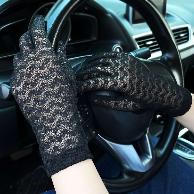 1 Pair Pink One Size Floral Lace Gloves