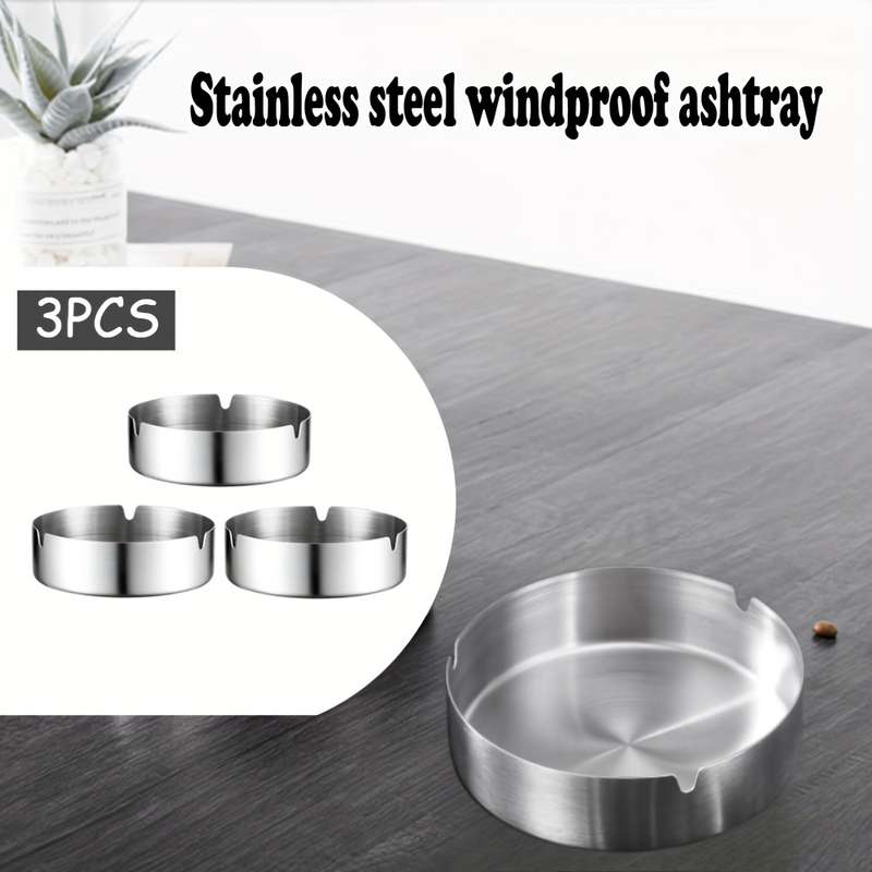 3pcs Stainless Steel Windproof Ashtray Shock-Resistant and Wear-Resistant Easy to Clean