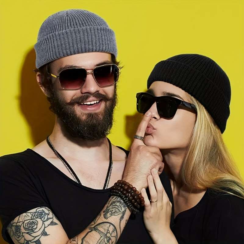 1pc Brimless Casual Style Fisherman Hat Short Ribbed Brimless Hat Lightweight Warm Winter Head