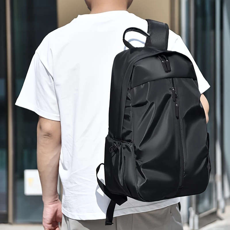 1pc Men'S Large Capacity Laptop Backpack Black Nylon with Multiple Compartments Pockets Ideal