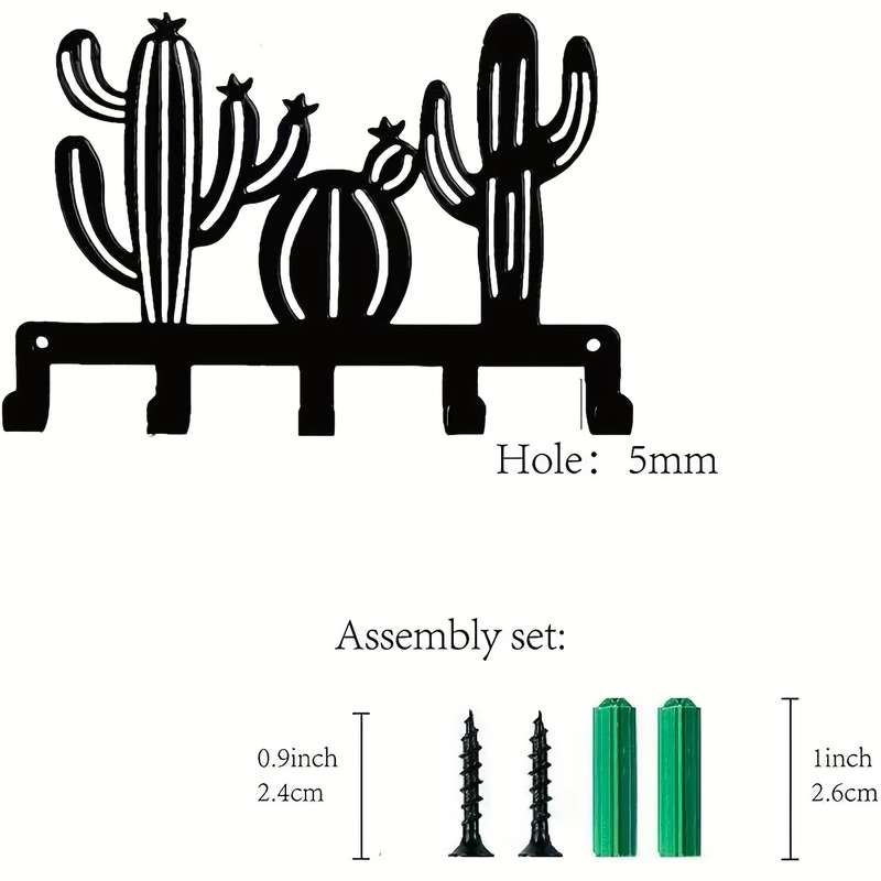 1pc Cactus Metal Wall Art Coat  Hat Hook Rack with 5 HooksEasy Install Contemporary Wrought Iro