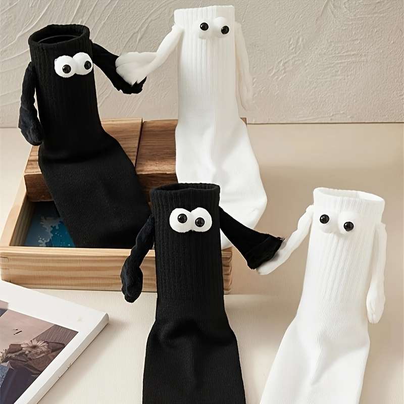 2 Pairs Black And White One Size High Elastic Socks