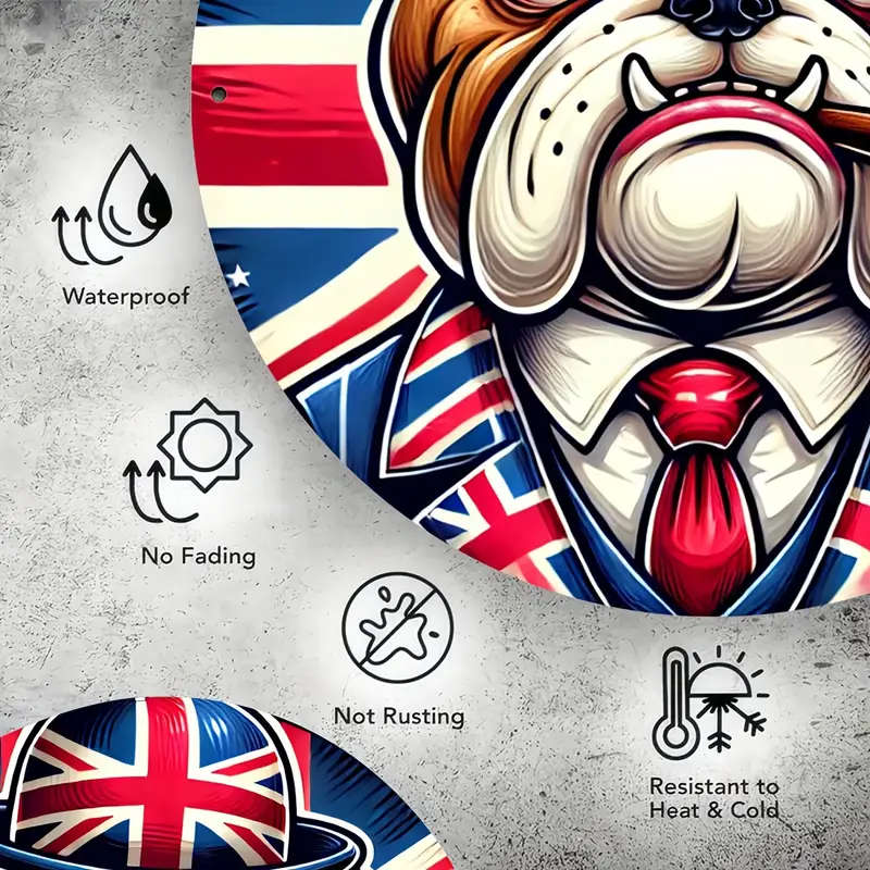 1pc Vintage Bulldog with Union Jack Design Aluminum Wall Art Sign Durable Metal Decor for Bedroom Ki