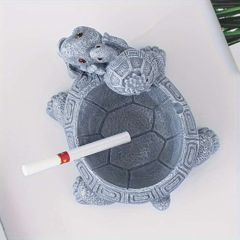 1pc Vintage Turtle Ashtray with Father and Son Design Resin Crafted Irregular Shaped Decorative