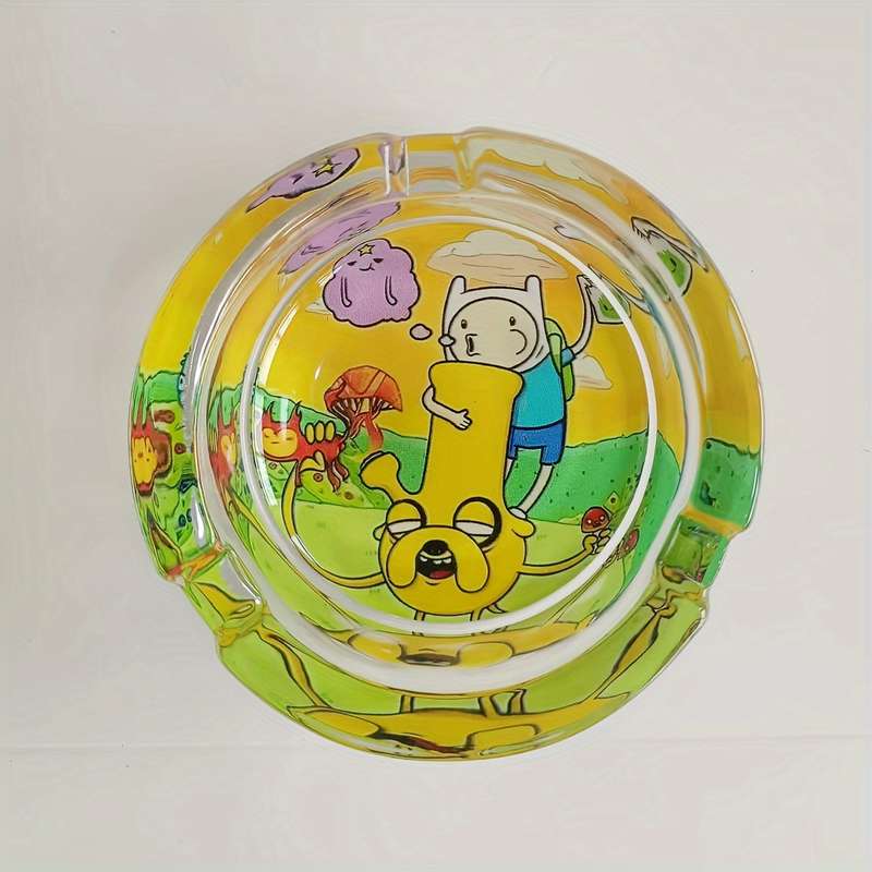 1pc Cartoon-Themed Round Glass Ashtray for Smokers Decorative Cigarette Cigar Holder C Transpare