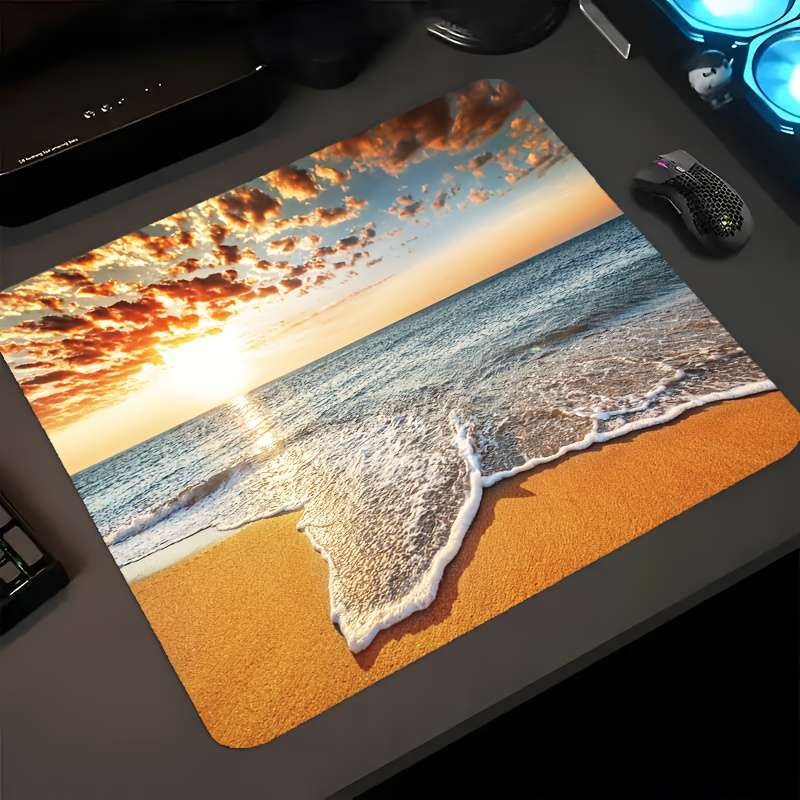 1pc Tropical Beach Mouse Pad with Non-Slip Rubber Base Waterproof Washable 1.5mm Thick