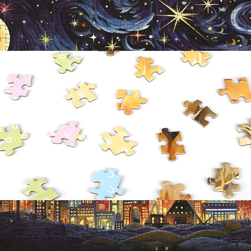 500pcs Starry Night Cityscape Jigsaw Puzzle Velvet Material Thick Durable Seaml