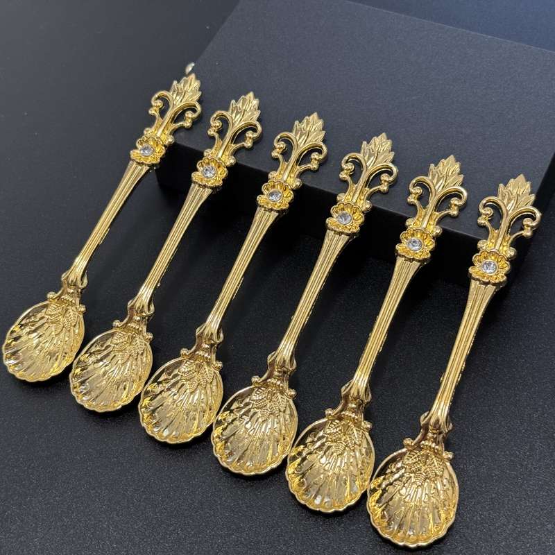 6pcs Elegant Baroque-style Gold-plated Teaspoon With Gorgeous Floral Design Eid Al-Adha Mubara