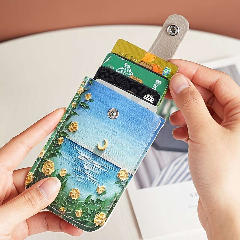 1pc Fashion Style Pull Out Card Bag Multi Card Slot Portable Small with Snap Closure and Polyes