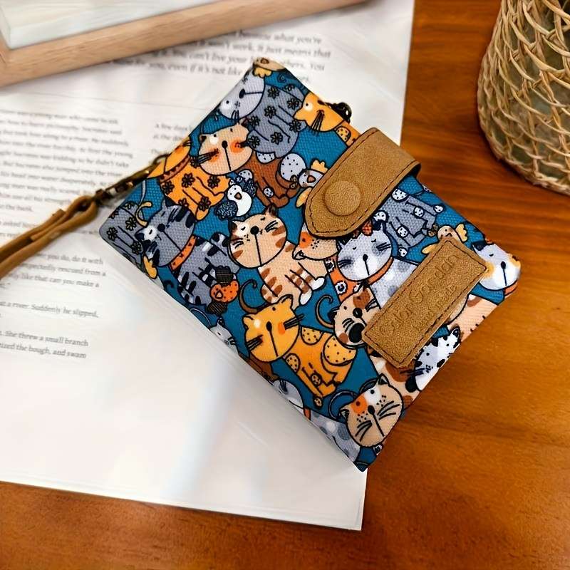 1pc Color Garden Canvas Wristlet Wallet with Snap Closure Large Capacity Multiple Card Slots Co