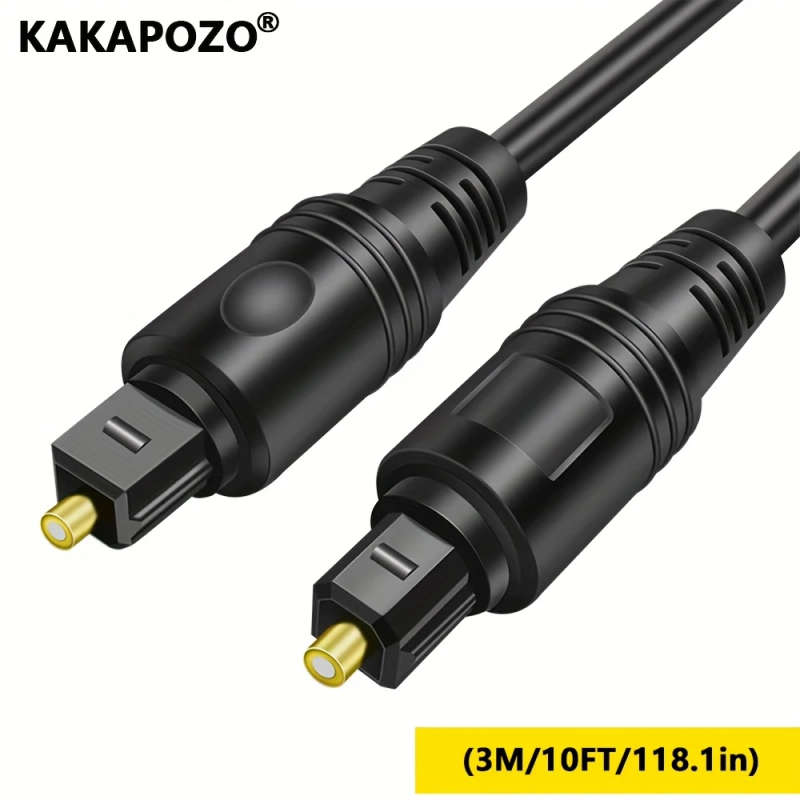 1pc 300cm Optical Audio Cable Black Fiber Optic Lead with Golden Connectors for Soundbars Amps Home